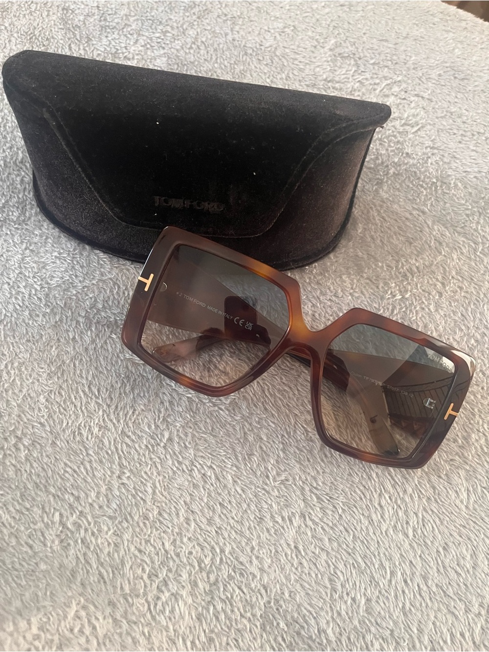 Tom Ford “Quinn” Oversized Sunglasses in Tortoiseshell Brown with Gold T Accents